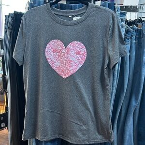 Gray Short Sleeve Tee with Pink Heart